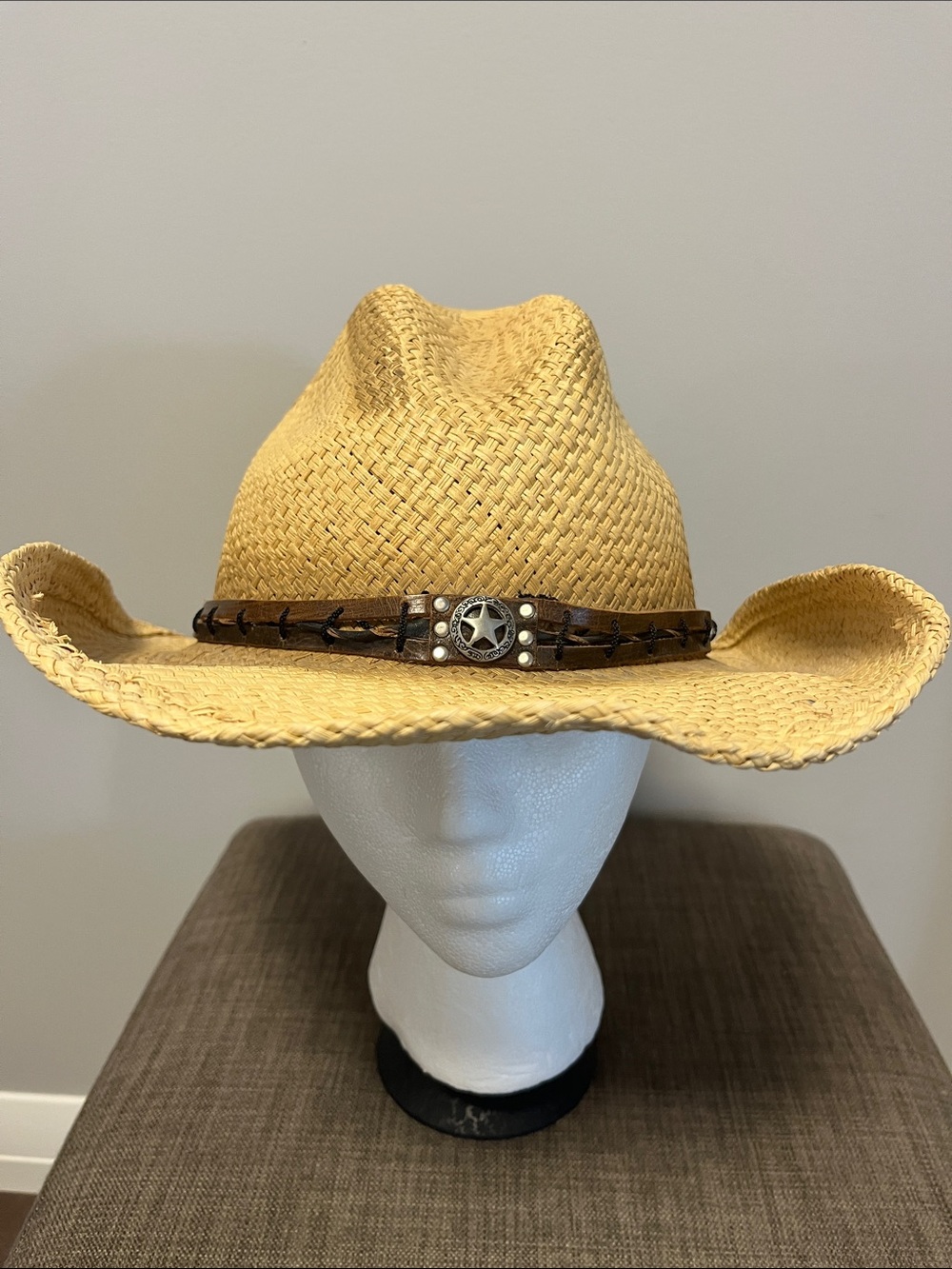 Bullhide Woven Straw Cowboy Hat with Leather Star Concho Band